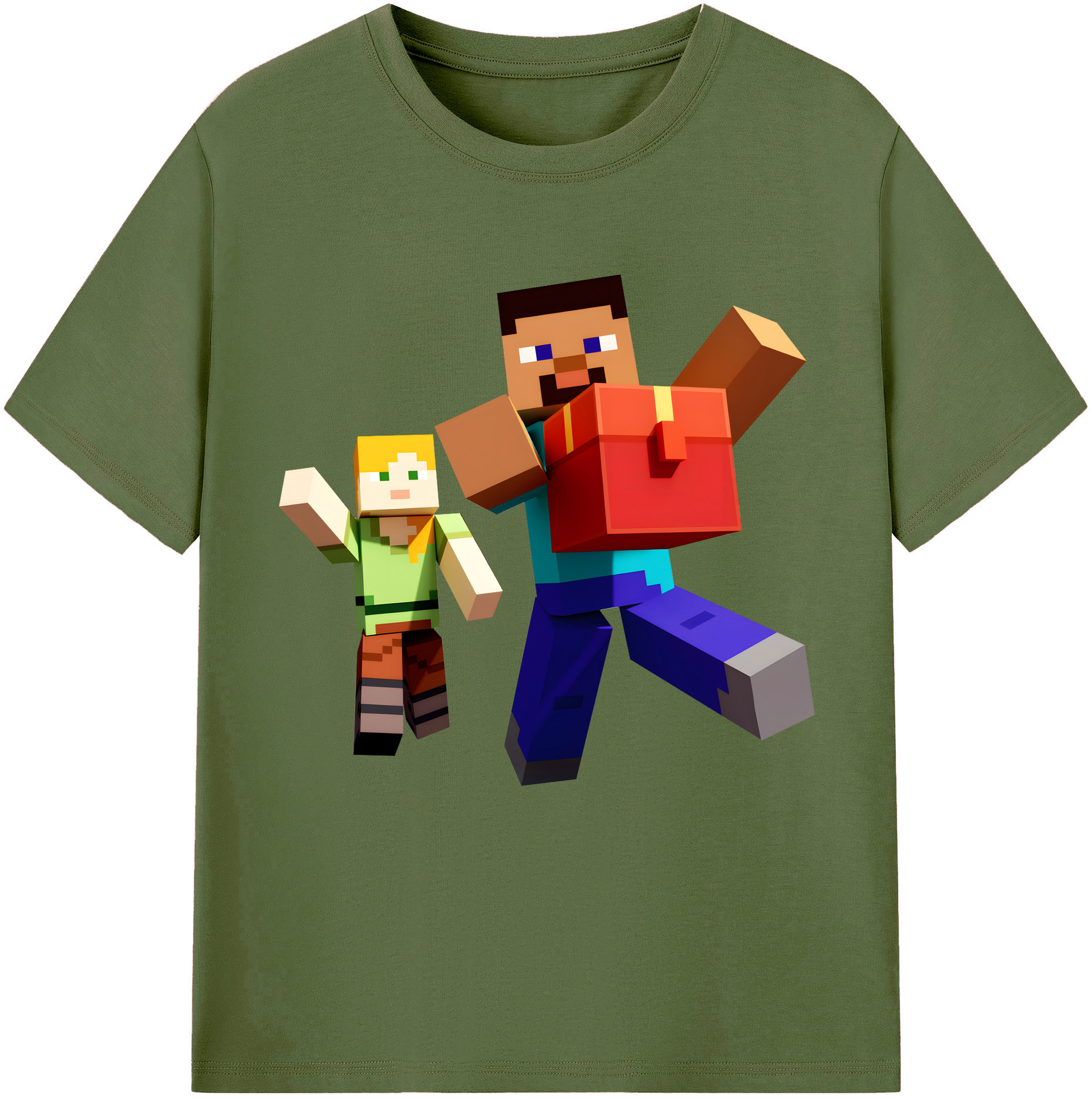（画像用） マインクラフト ブロックの世界 Minecraft MC Block world 綿100％半袖Tシャツ（フロントプリント）